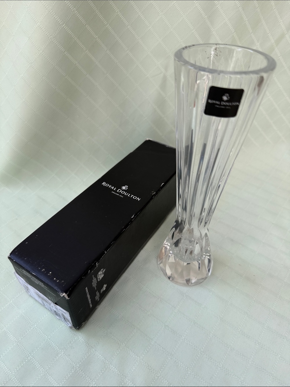 New Vintage Royal Doulton Clear Crystal Fluted Bud Vase
